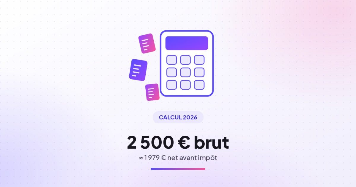 Illustration : 2 500 € brut en net, calcul des cotisations salariales 2026