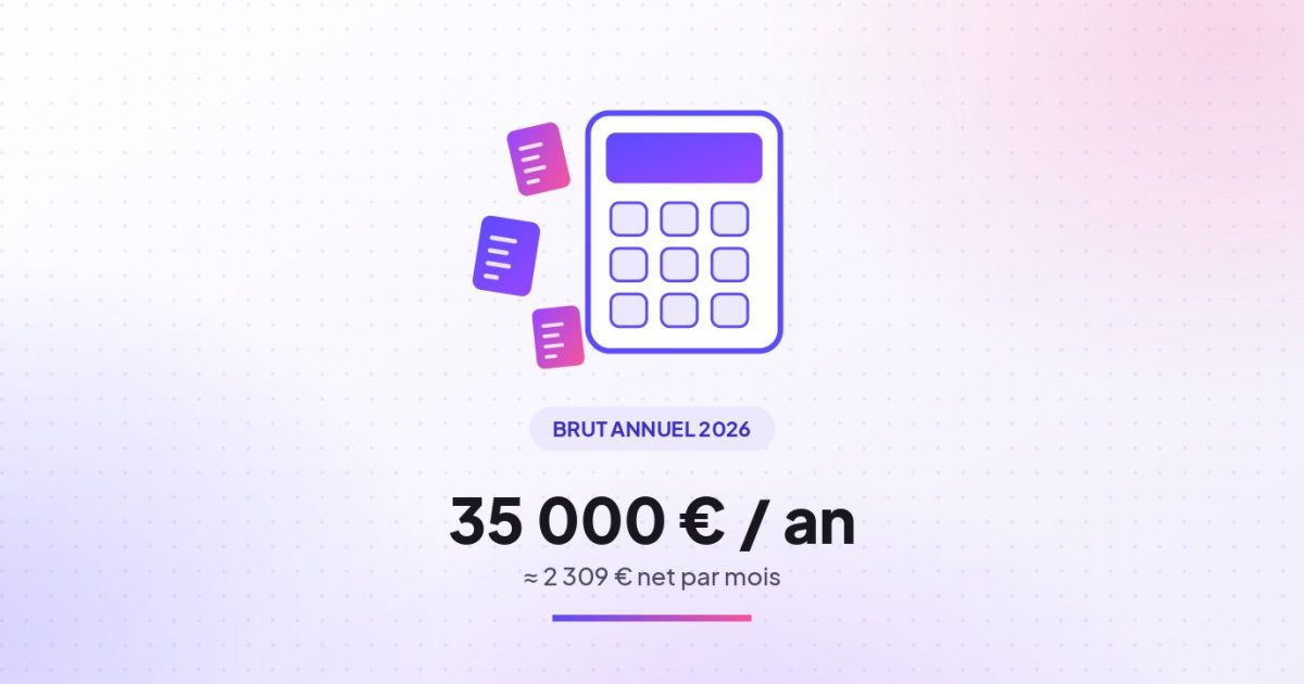 Illustration : 35 000 € brut par an en net, calcul 2026